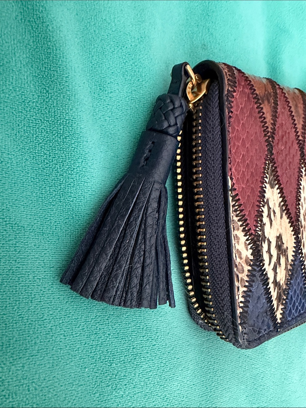 Tory Burch Patchwork Zip Wallet in Burgundy, Navy, Tan - Picture 5 of 7